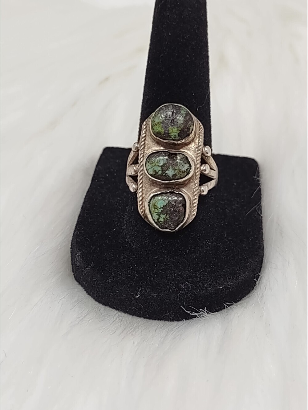 Vintage 925 Sterling Silver Turquoise 3 Stone Ring Size 7.5